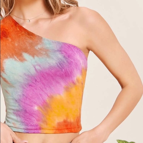 Tie Dye Wash One Shoulder Crop Top large - Picture 4 of 6